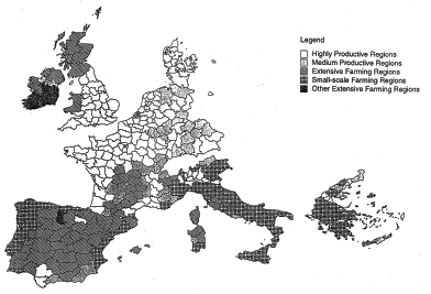 map of marginal farming regions in Europe