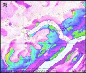 (2) a south-westerly wind with walkers using a footpath in the middle of the mapped range