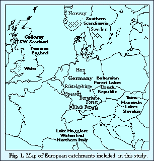 Fig 1 Map of european catchments