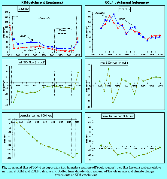 Fig 1 Flux of SO4 in deposition runoff netflux cumulative net flux